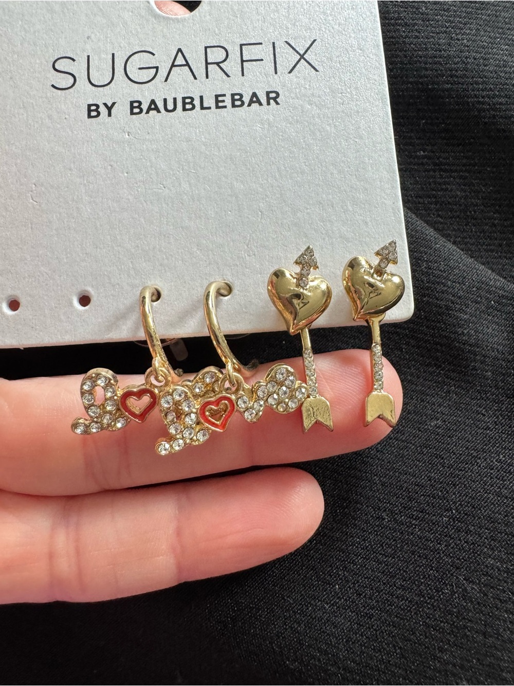 Set of 2 BaubleBar Gold Heart & Arrow Earrings with Red Accents
